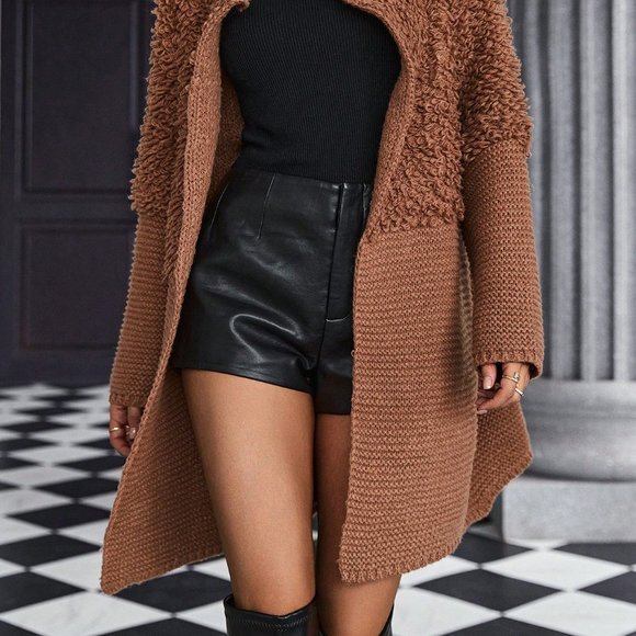 Brown Casual Womens Solid Open Front Cardigan - Picture 5 of 6